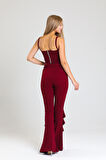 Kemerli Yandan Volanlu Scuba Krep Pantolon_PNT33381 Bordo