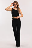 Yanları Pencereli Zincirli Detaylı Scuba Krep Pantolon | Pnt33875 Siyah