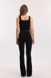 Yanları Pencereli Zincirli Detaylı Scuba Krep Pantolon | Pnt33875 Siyah