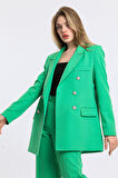 İçi Astarlı  Hürrem Kumaş Oversize Blazer Ceket | Ckt34236 Yesıl