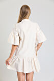 Önü Düğmeli Kısa Kol Elbise  | Elb34244 Bej