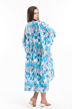 Şifon Plaj Kimono | ELB33597 LALE DES.MAVİ