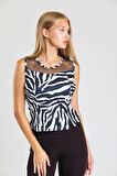 Kolsuz Scuba Krep Bluz | Blz34333 Zebra Desenli