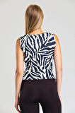 Kolsuz Scuba Krep Bluz | Blz34333 Zebra Desenli