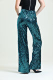 Lastikli Geniş Paça Payetli Abiye Pantolon | Pnt33970 Siyah-Turkuaz