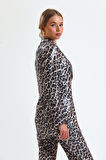 İci Astarlı Leopar Desenli Abiye Pul payet Ceket | CKT34264 Siyah Kahve Leopar