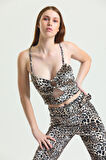 Önü Metal Halkalı Askılı Leopar Kadife Bustiyer | Bust34575 Leopar Desenli