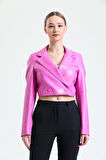 Astarlı  Suni Deri Kısa Ceket | Ckt34324 Fuşya