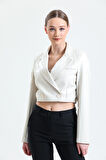 Astarlı  Suni Deri Kısa Ceket | Ckt34324 Krem