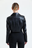 Astarlı  Suni Deri Kısa Ceket | Ckt34324 Siyah