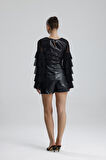 Suni Deri Yüksek Bel Şort | ŞRT34533 Siyah