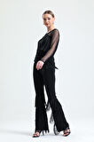 Kemerli Püskülü Detaylı Scuba Krep Pantolon | Pnt34791 Siyah