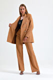 İçi Astarlı  Hürrem Kumaş Oversize Blazer Ceket | Ckt34236 Camel