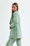 İçi Astarlı  Hürrem Kumaş Oversize Blazer Ceket | Ckt34236 Küf Yeşili