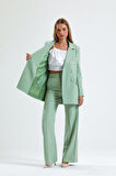 İçi Astarlı  Hürrem Kumaş Oversize Blazer Ceket | Ckt34236 Küf Yeşili
