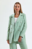 İçi Astarlı  Hürrem Kumaş Oversize Blazer Ceket | Ckt34236 Küf Yeşili