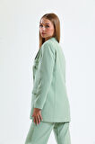 İçi Astarlı  Hürrem Kumaş Oversize Blazer Ceket | Ckt34236 Küf Yeşili