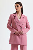 İçi Astarlı  Hürrem Kumaş Oversize Blazer Ceket | Ckt34236 Pudra