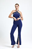 Kemerli Paça Volanlı Pike Çelik  Pantolon | Pnt32698 Saks
