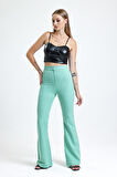 İspanyol Paça Fermuarlı  Cepli Hürrem Pantolon | Pnt35010 Su Yeşili