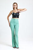 İspanyol Paça Fermuarlı  Cepli Hürrem Pantolon | Pnt35010 Su Yeşili