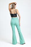 İspanyol Paça Fermuarlı  Cepli Hürrem Pantolon | Pnt35010 Su Yeşili