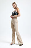 İspanyol Paça Fermuarlı  Cepli Hürrem Pantolon | Pnt35010 Taş