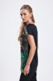 Dijital Baskılı Detaylı Payet  Tunik | Blz34628 Siyah