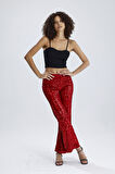 Astarlı Lastikli Geniş Paça Payetli Abiye Pantolon | Pnt33970 Kırmızı