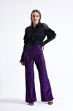 Lastikli Geniş Paça Payetli Abiye Pantolon | Pnt33970 Mor