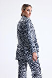 İci Astarlı Leopar Desenli Abiye Pul payet Ceket | CKT34264 Siyah Gümüş Leopar