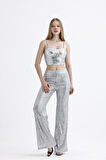 Beli Lastikli  Payet Abiye Pantolon | Pnt35233 Grı