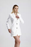 Astarlı  Düğmeli Scuba Krep Ceket | Ckt35446 Beyaz