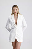 Astarlı  Düğmeli Scuba Krep Ceket | Ckt35446 Beyaz