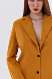 Astarlı  Düğmeli Scuba Krep Ceket | Ckt35446 Safran