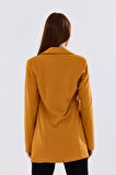 Astarlı  Düğmeli Scuba Krep Ceket | Ckt35446 Safran
