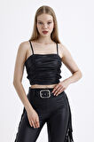 Suni Deri Straplez Büstiyer | BUST35267 Siyah