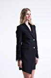 Astarlı Sırtı Fermuar Detaylı  Kruvaze Ceket | Ckt35223 Siyah