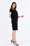 Havuz Yaka Mini Kol Elbise | Elb33681 Siyah Scuba Krep