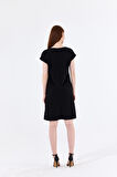 Havuz Yaka Mini Kol Elbise | Elb33681 Siyah Scuba Krep