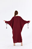 Manşetli İp Püsküllü Viskon Kimono | KMN35008 Bordo