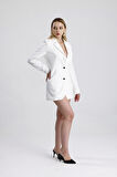 Astarlı  Düğmeli Scuba Krep Ceket | Ckt35446 Beyaz