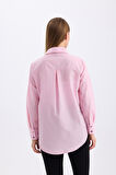 Rahat Kalıp Uzun kol Kadın Çizgili Gömlek | Gml35705 Pembe