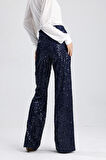 Astarlı Lastikli Geniş Paça Payetli Abiye Pantolon | Pnt33970 Lacivert