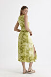 Yırtmaçlı Kolsuz Likralı Viskon Elbise | ELB35734 FISTIK YEŞİLİ BATİK