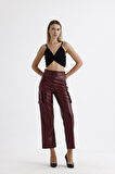 Kargo Cepli Suni Deri Pantolon | PNT35246 Bordo