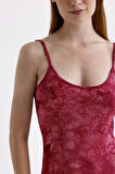 Yırtmaçlı Askılı Likralı Viskon Elbise | ELB35782 Bordo Batik