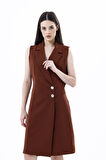 İçi Astarlı Kolsuz Hürrem Uzun Ceket Elbise | Ckt35288 Koyu Kahve