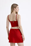Sırtı Fermuarlı Plastik Askılı  Saten Balenli Bustiyer | Bust3577 Kırmızı