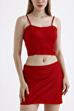 Beli Lastikli Saten Mini Etek | ETK35774 Kırmızı